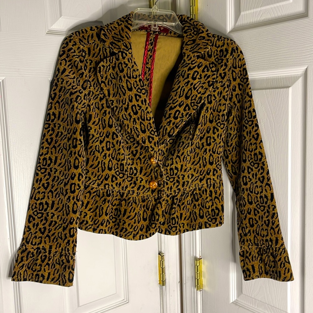 Kikit jeans leopard print button blazer